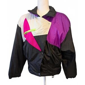 VTG Fera Women's Size 14 80s-90s Colorblock Belted Snow Ski Windbreaker Jacket